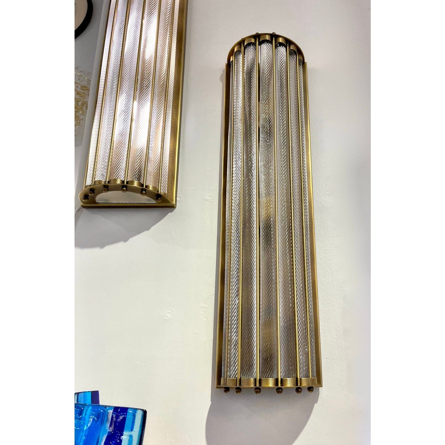 Italian Art Deco Style Crystal Murano Glass Half Moon Tall Bronze Flush/Sconces