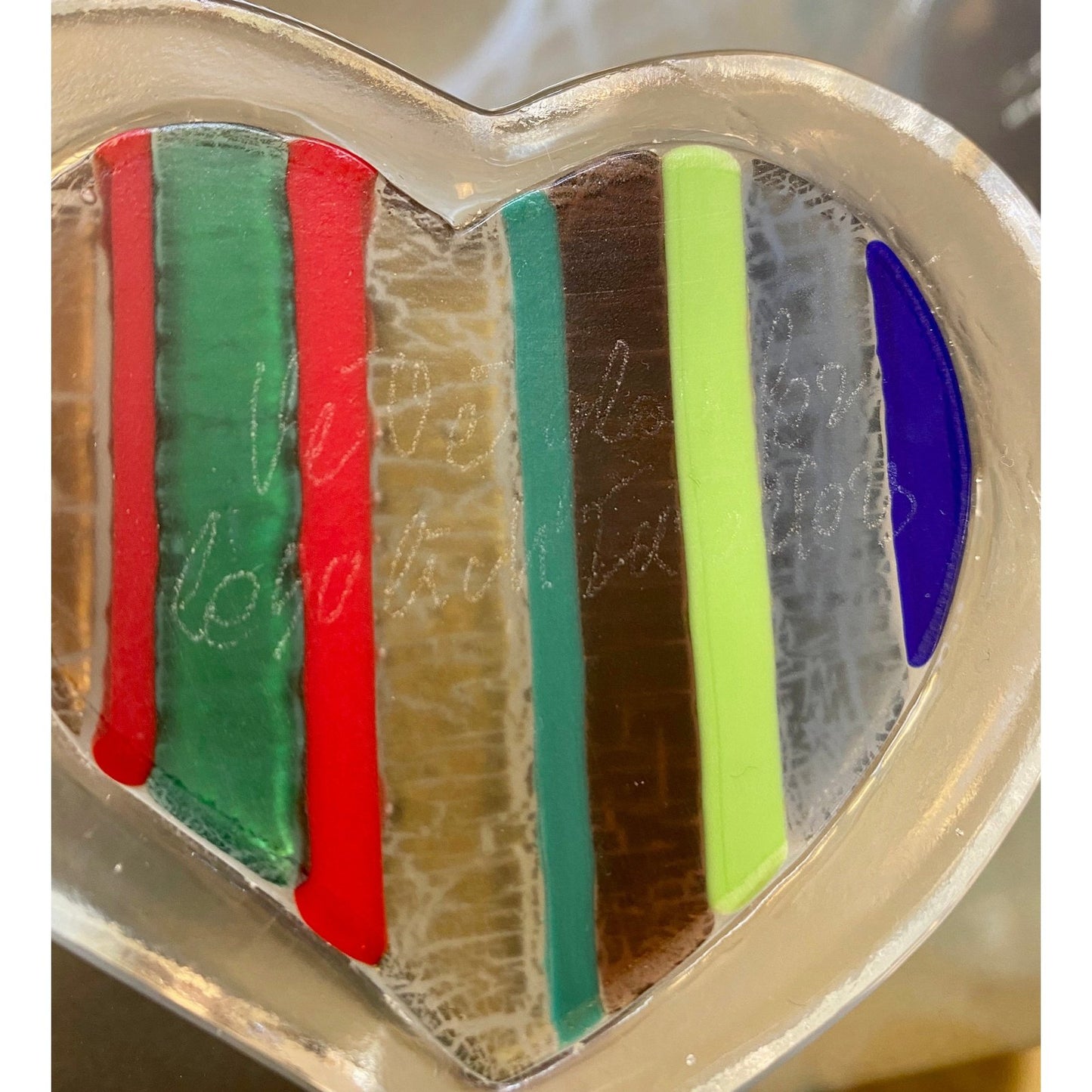 Italian Crystal Blue Green Gold Red Murano Glass Heart Shaped Modern Paperweight