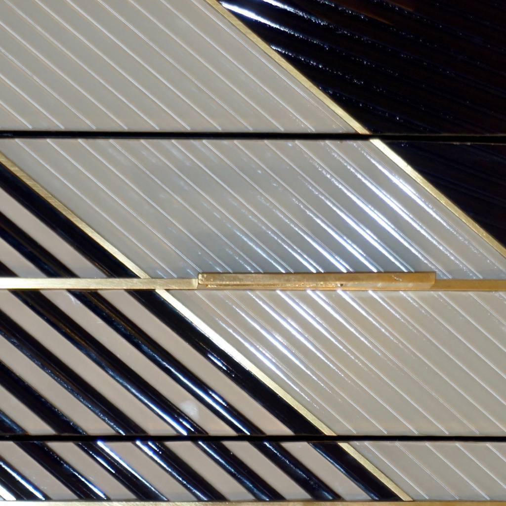 Italian Postmodern Navy Blue Cream Gold Gray Chest/Nightstand on Square Brass Legs