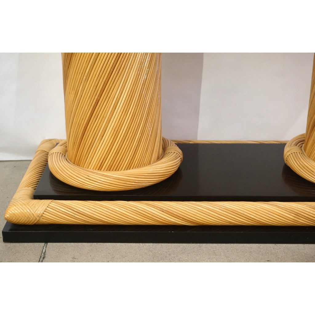 1970s Howard Dilday Organic Rattan Console Table with Black Lacquer Border