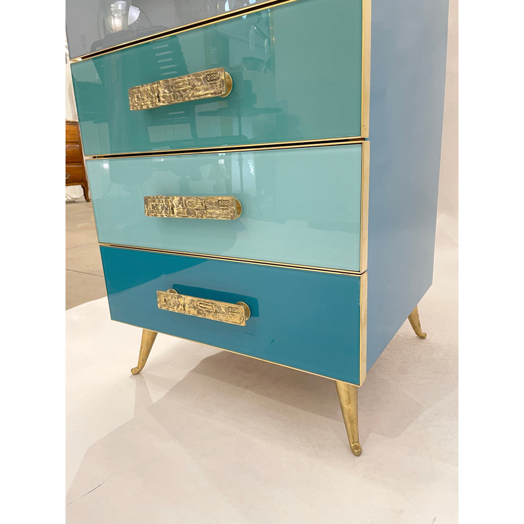 Bespoke Italian Art Deco Design Blue Taupe Gray Glass 7-Drawer Dresser Semainier