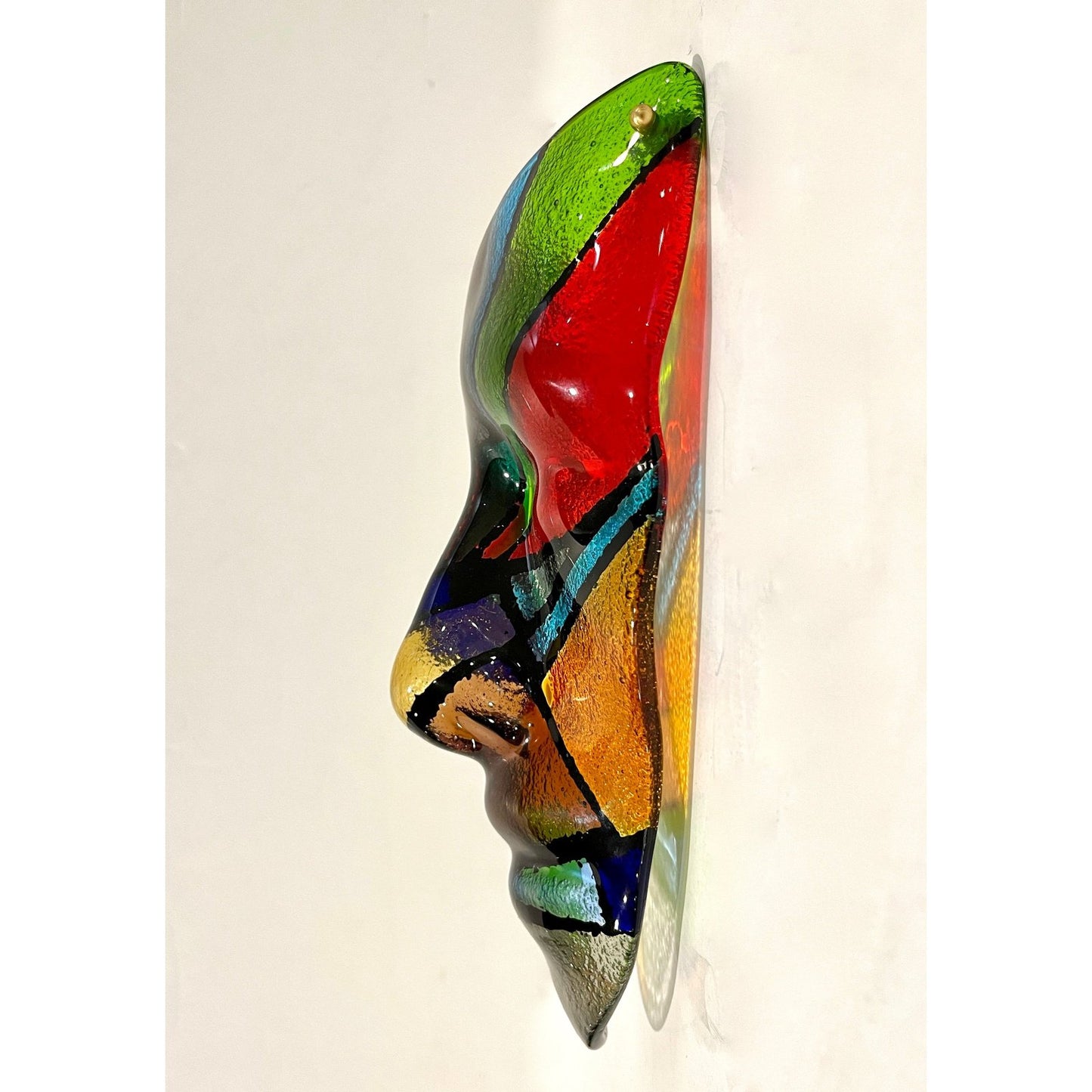 Bespoke Italian Mondrian Style Blue Green Red Black Murano Glass Mask Sculpture