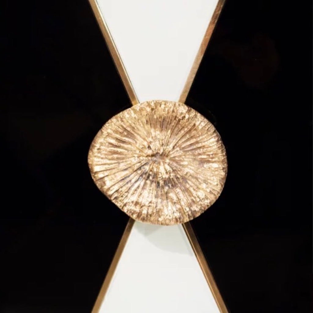 Bespoke Italian Art Design Brass White & Dark Blue Glass 2-Door Highboy Cabinet