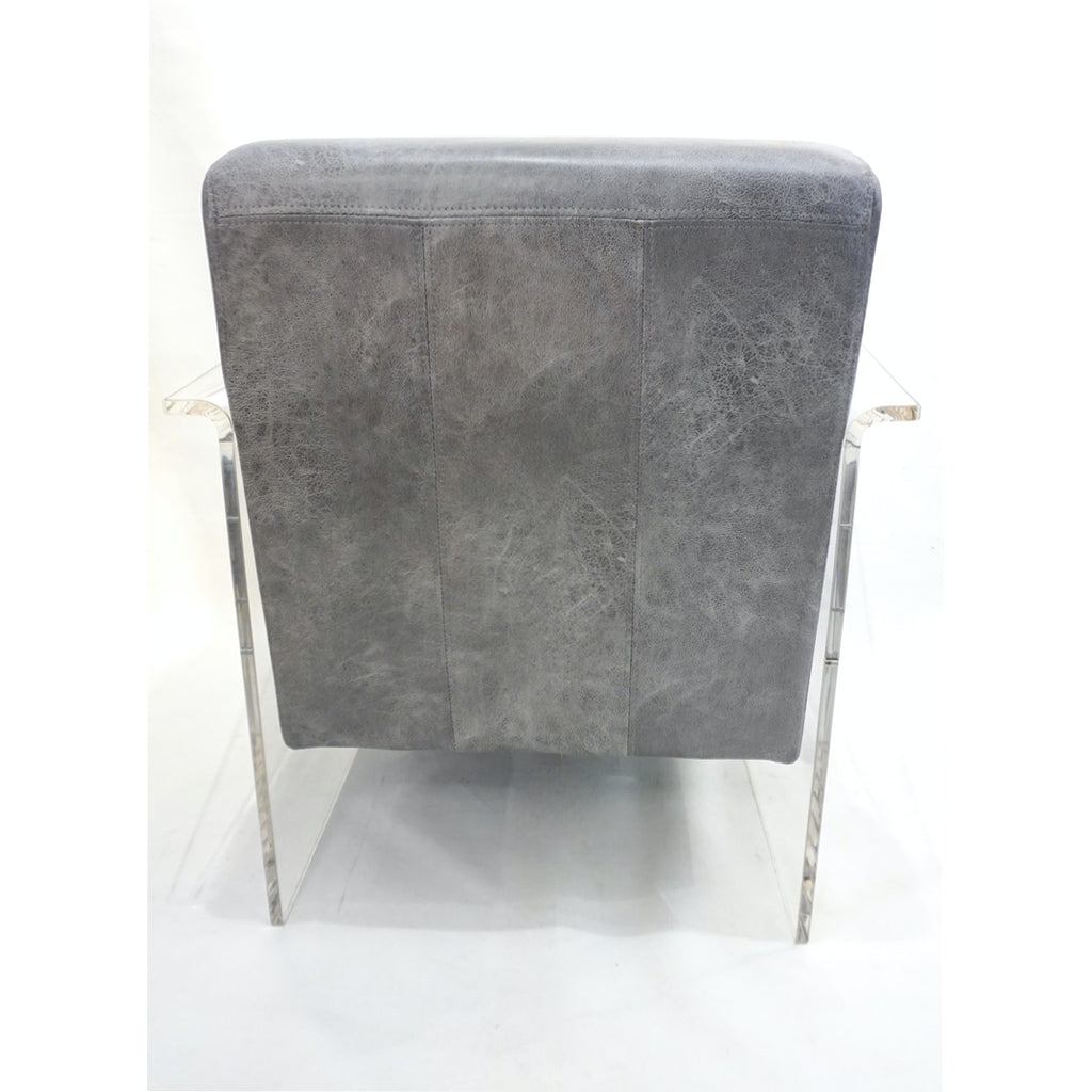 Bespoke Modernist Lucite Acrylic Lounge Armchair in Motley Gray Faux Leather
