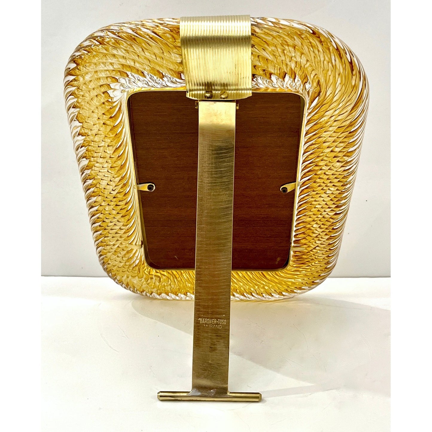 2000 Barovier Toso Italian Gold Crystal Twisted Murano Glass Brass Picture Frame