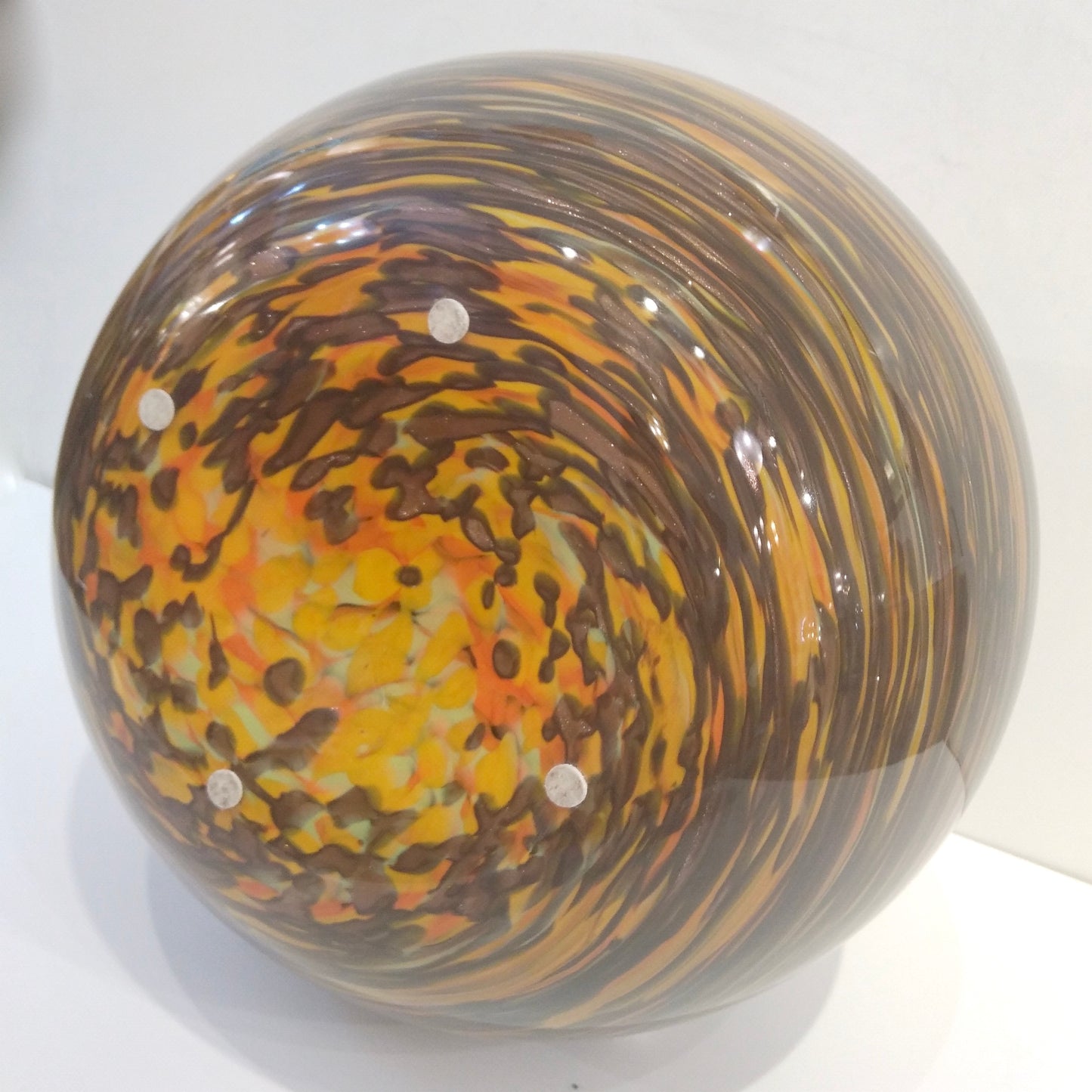 Formia 1980s Modern Round Brown Yellow Red Orange Gold Murano Glass Vase