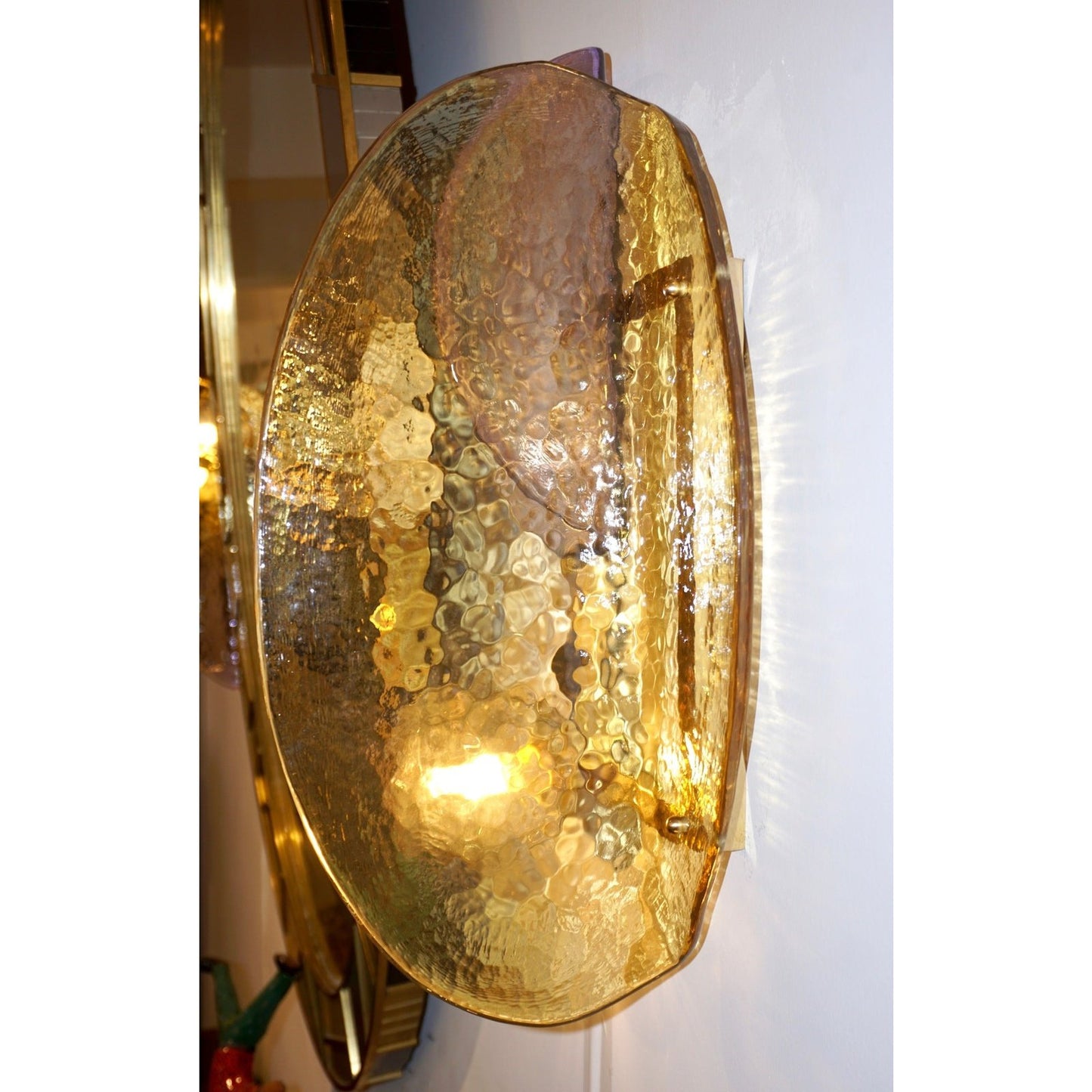Contemporary Italian Amethyst Amber Murano Glass Post-Modern Gold Brass Sconce