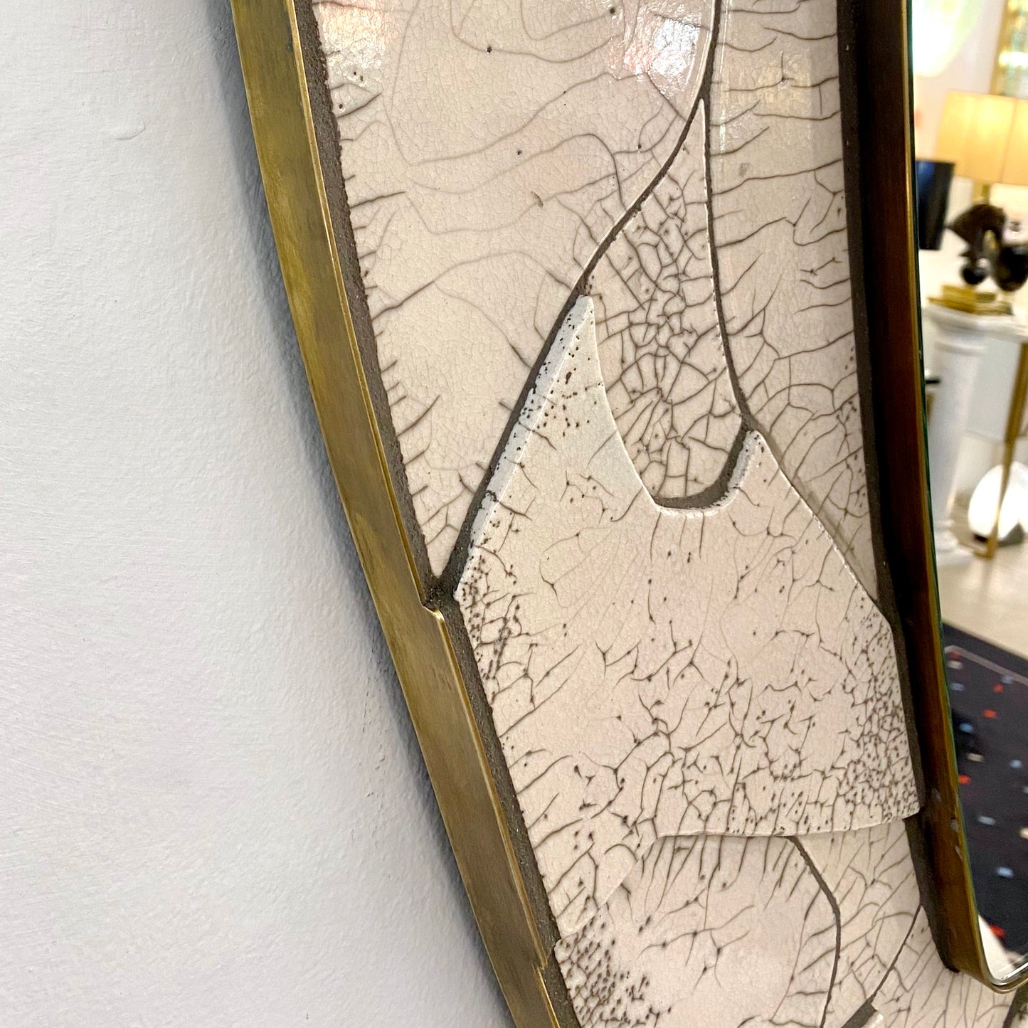 Italian Deconstructed Japanese Style Rose Beige Ceramic Bronze Mirror Sculpture