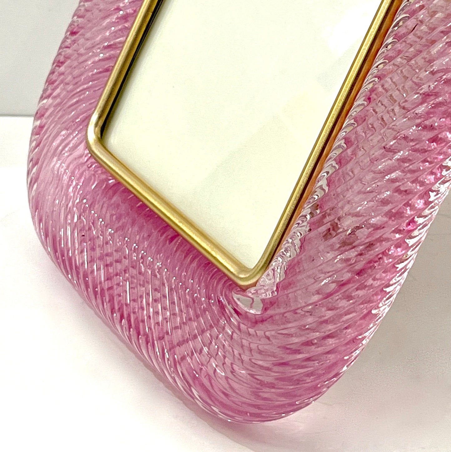 2000 Barovier Toso Italian Pink Crystal Twisted Murano Glass Brass Picture Frame