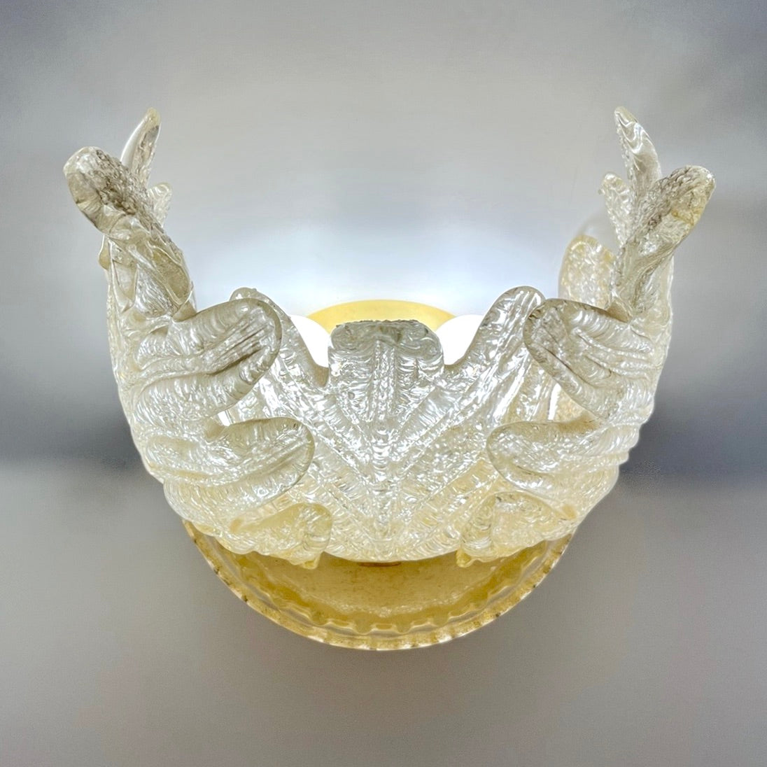 Vintage Italian Pair Signed Barovier-Toso Amber Crystal Murano Glass Wall Lights