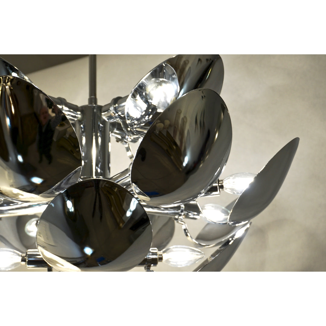 1970 Italian Vintage Oval Leaf Nickel Chandelier Attributed to Goffredo Reggiani