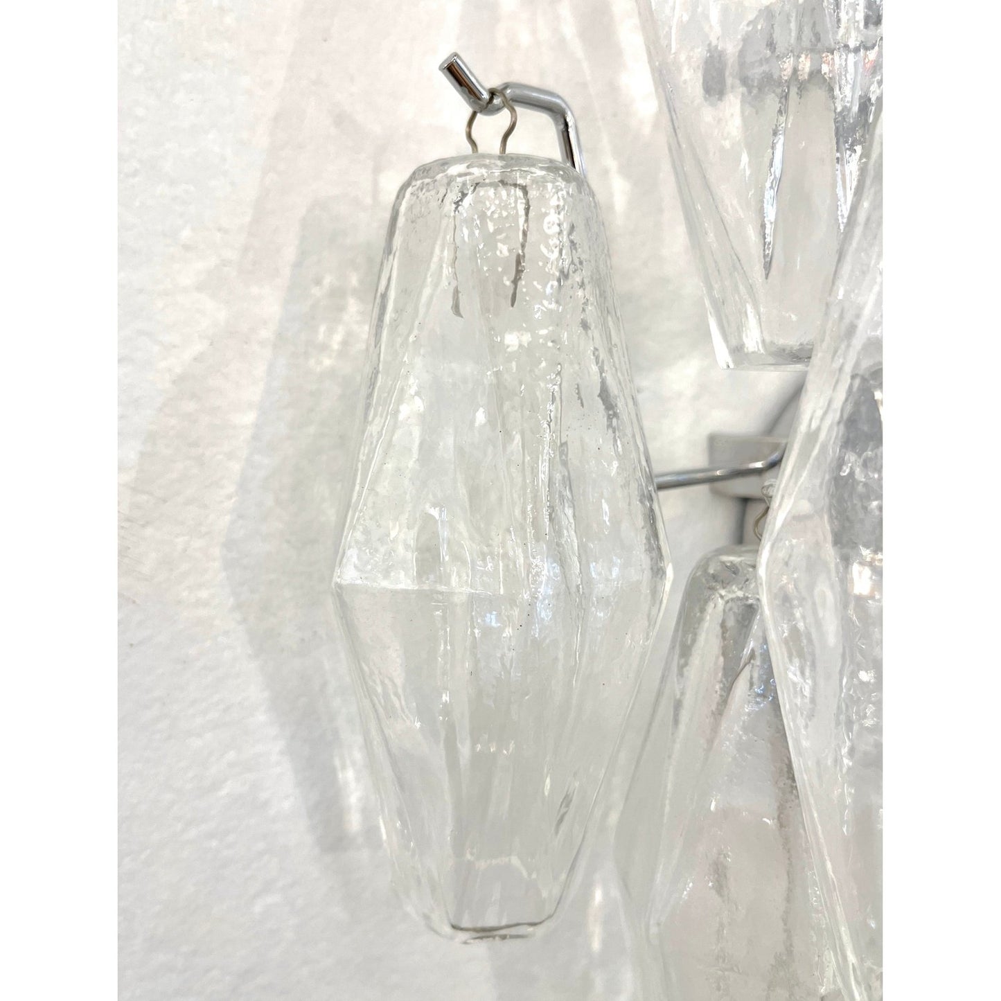Contemporary Italian Poliedri Crystal Clear Murano Glass Multi-Tier Wall Lights