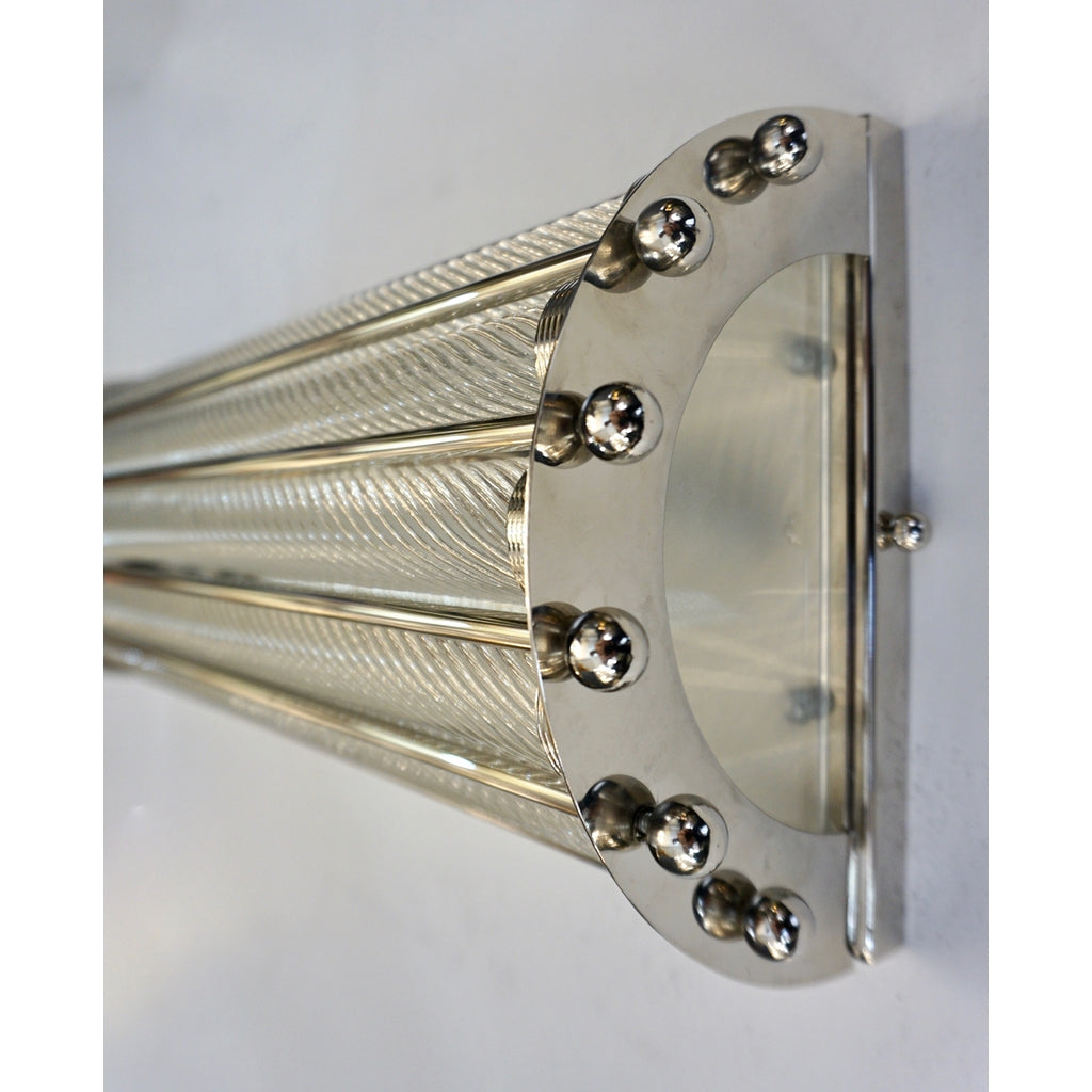 Italian Bespoke Art Deco Design Crystal Murano Glass Half Moon Nickel Flushmount