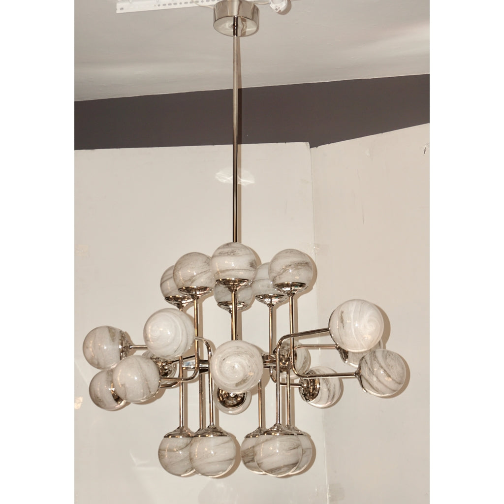 Bespoke Italian Modern 24-Light Alabaster Murano Glass Custom Nickel Chandelier