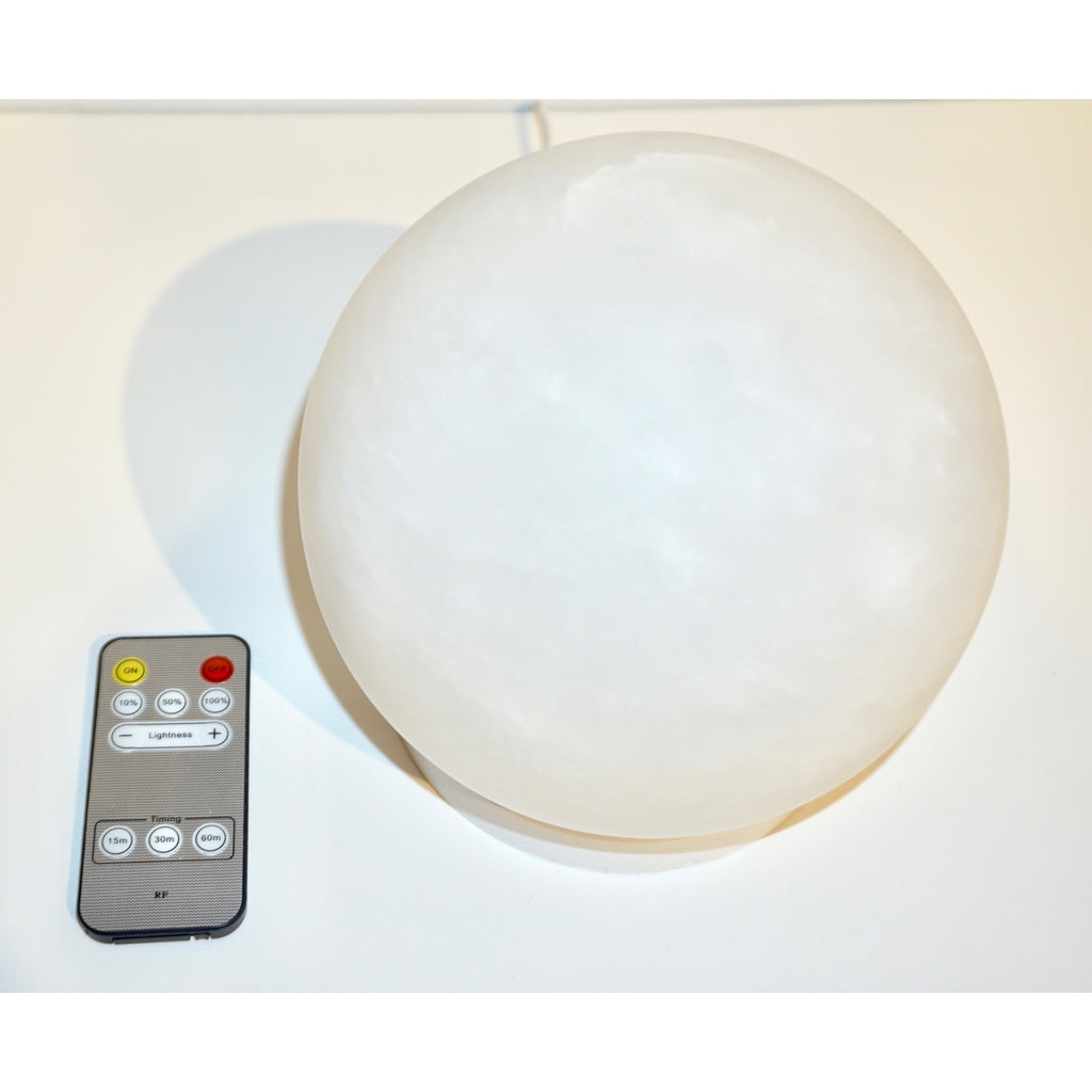Bespoke Italian Minimalist White Alabaster Moon Wireless Round Table/Desk Lamp