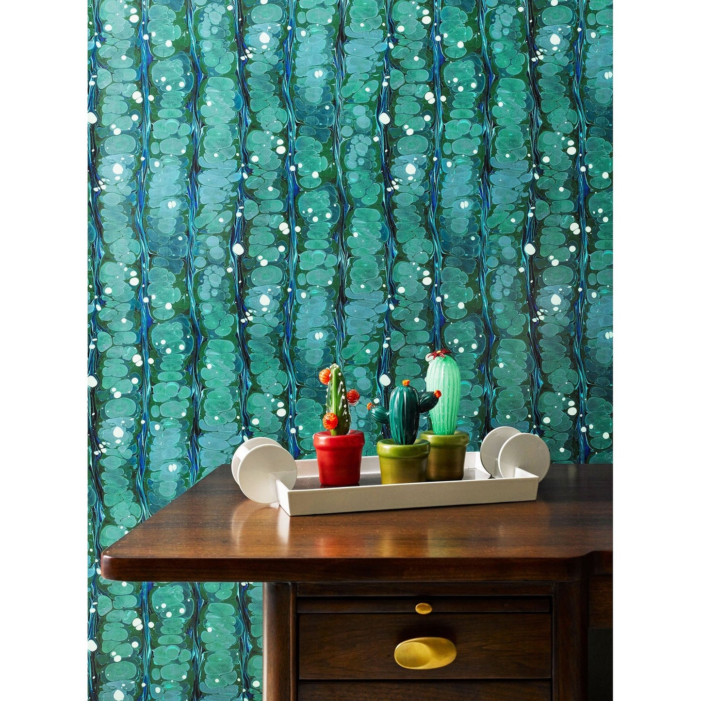 2000s Italian Green Gold Murano Art Glass Cactus Plant with Red Yellow Flower