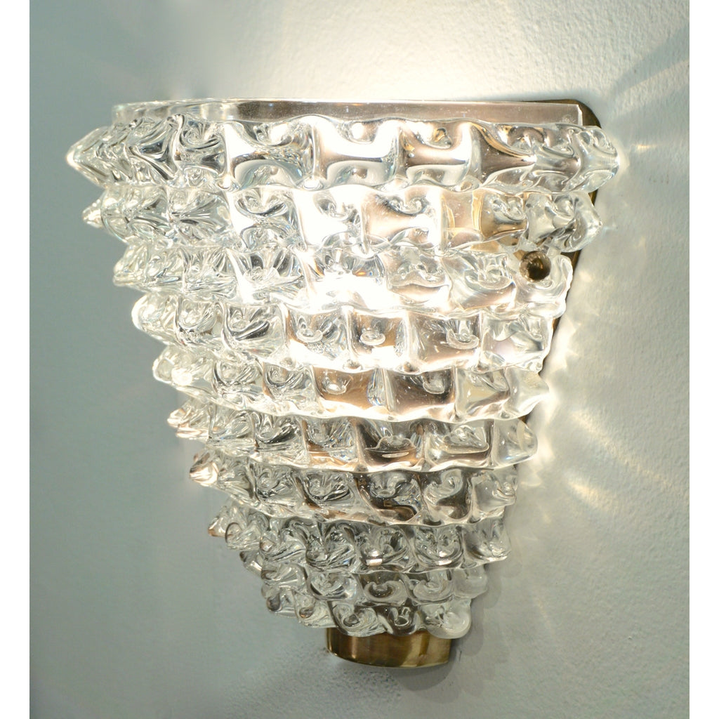 Contemporary Italian Brass & Crystal Rostrato Textured Murano Glass Sconces