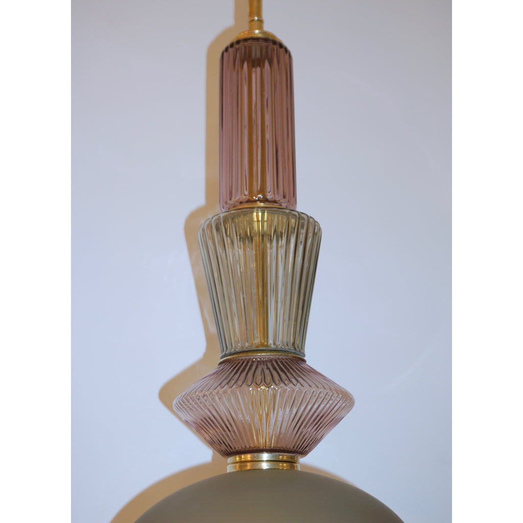 Bespoke Organic Amethyst Gray Green Murano Glass Brass Pendant Lighting