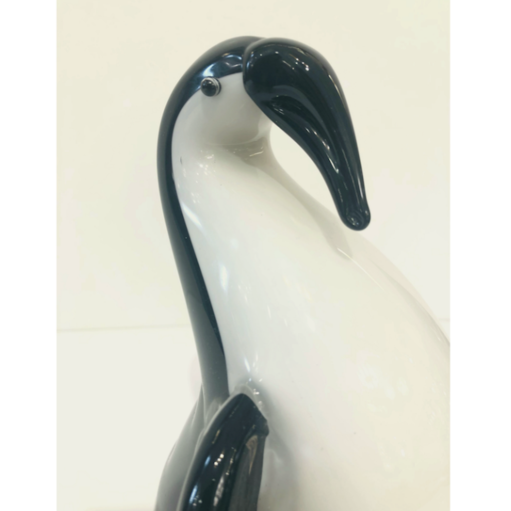 Italian Black & White Blown Solid Murano Glass Modern Penguin Sculpture