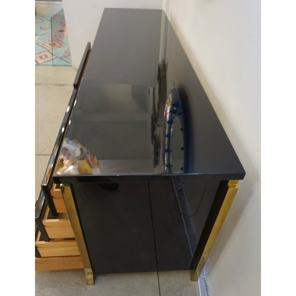 1970s Italian Vintage Studio A Brass & Black Lacquer 12-Drawer Dresser/Sideboard