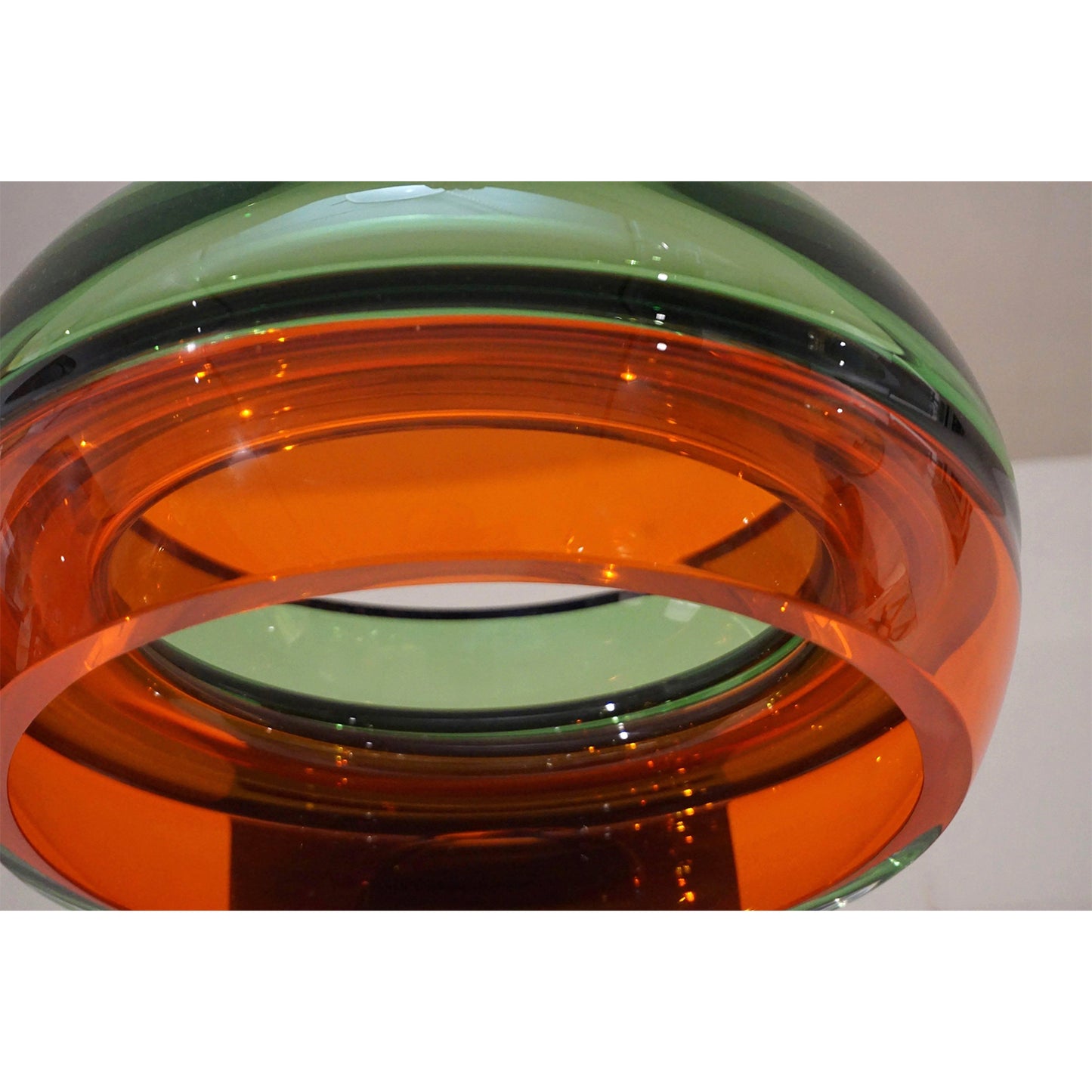 Minimalist Italian Green Orange Red Murano Art Glass Abstract Sculpture