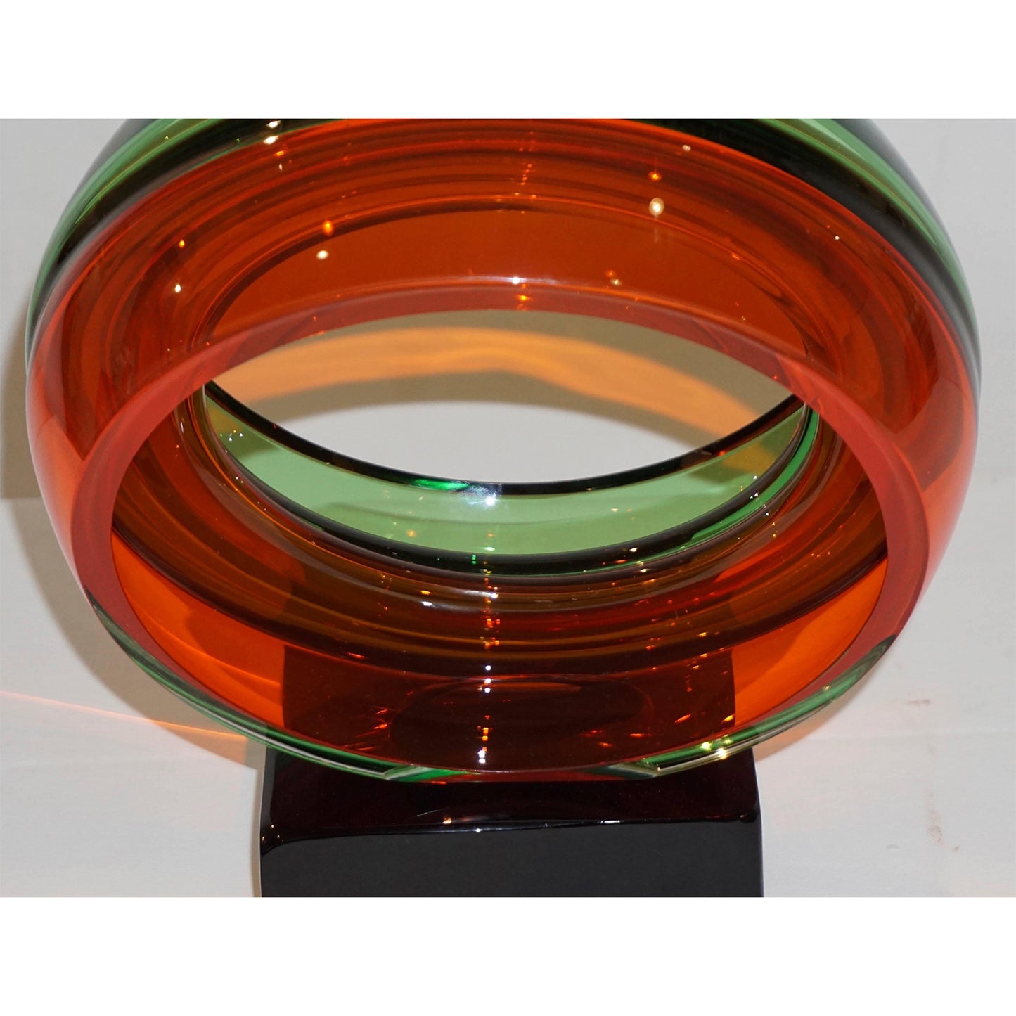 Minimalist Italian Green Orange Red Murano Art Glass Abstract Sculpture
