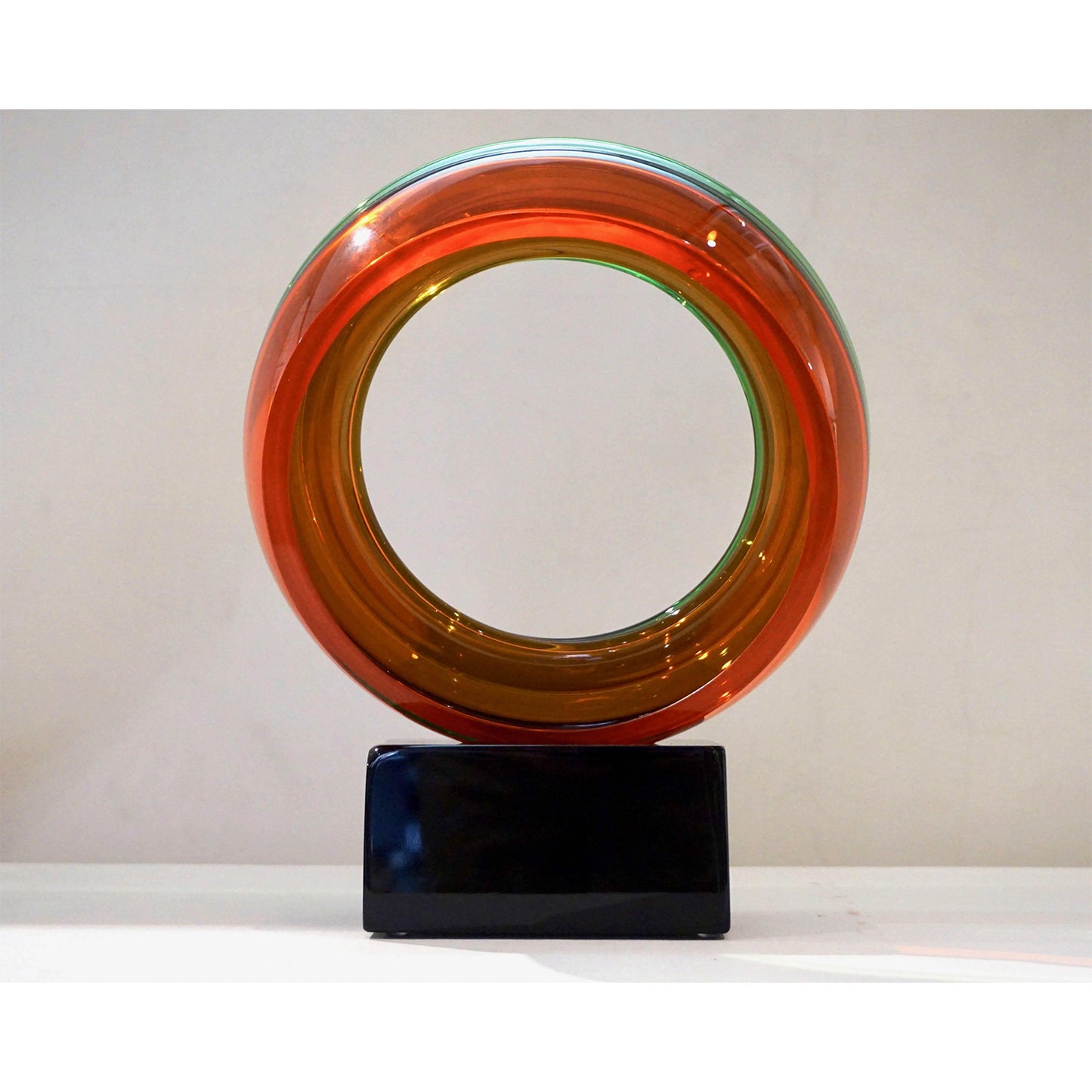 Minimalist Italian Green Orange Red Murano Art Glass Abstract Sculpture