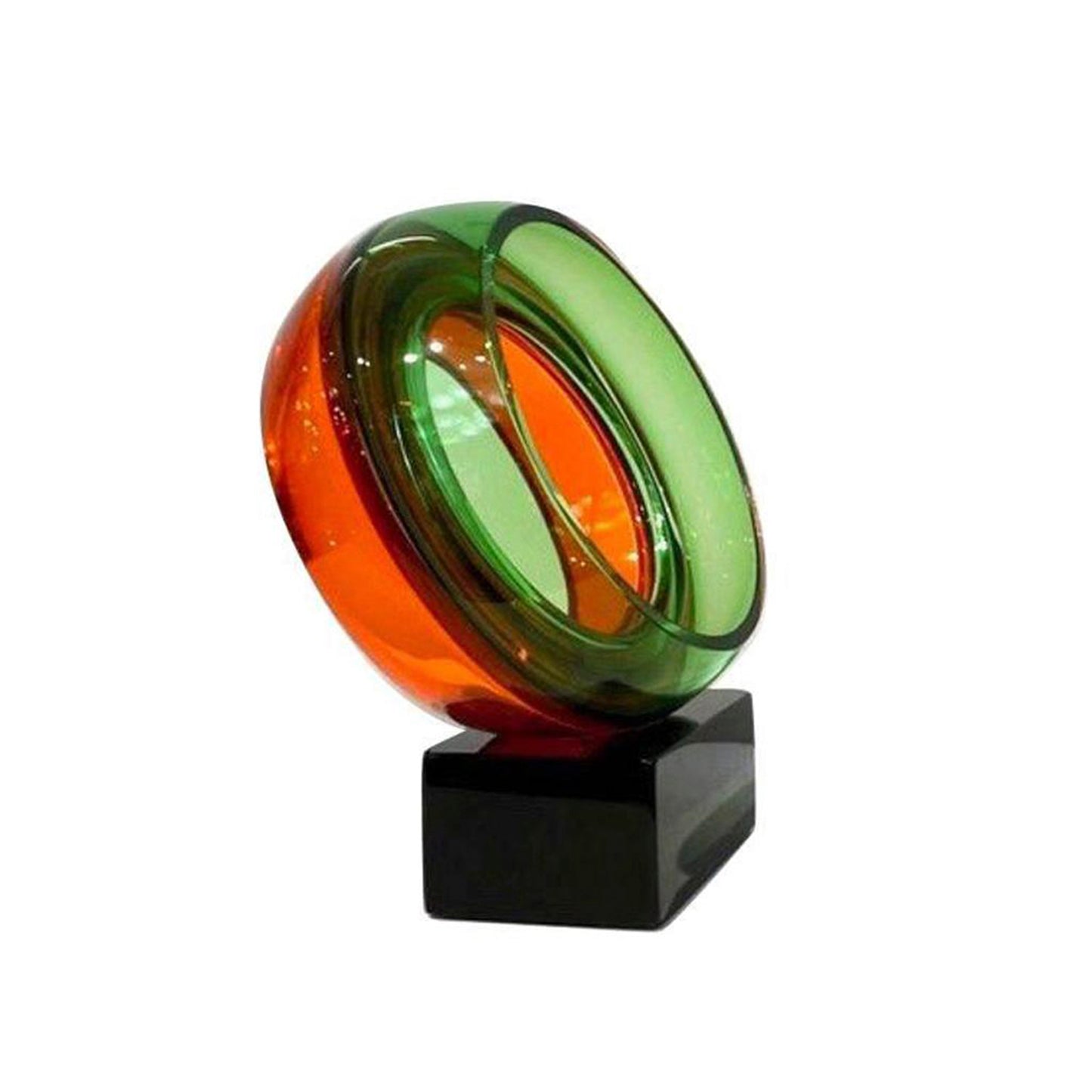 Minimalist Italian Green Orange Red Murano Art Glass Abstract Sculpture