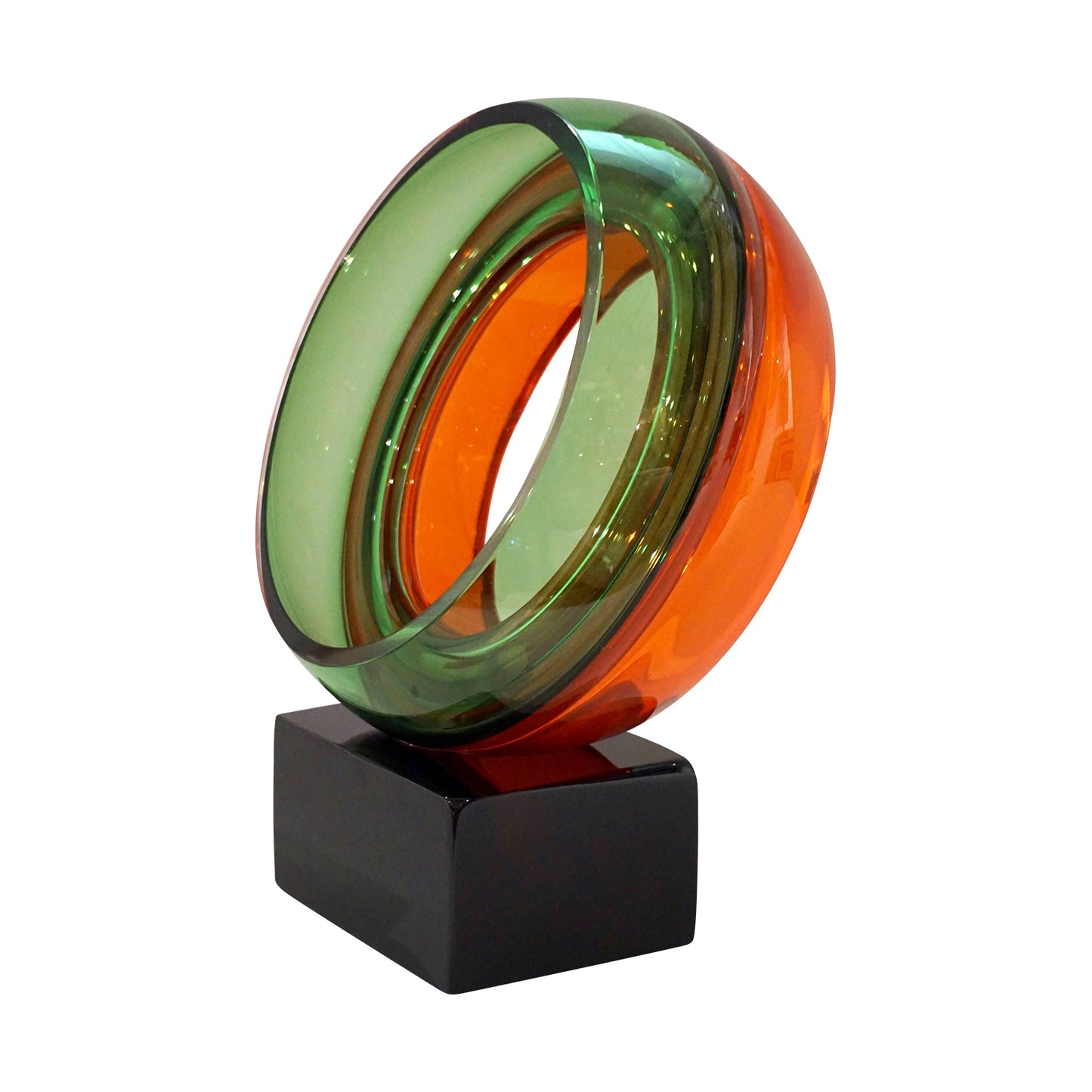 Minimalist Italian Green Orange Red Murano Art Glass Abstract Sculpture
