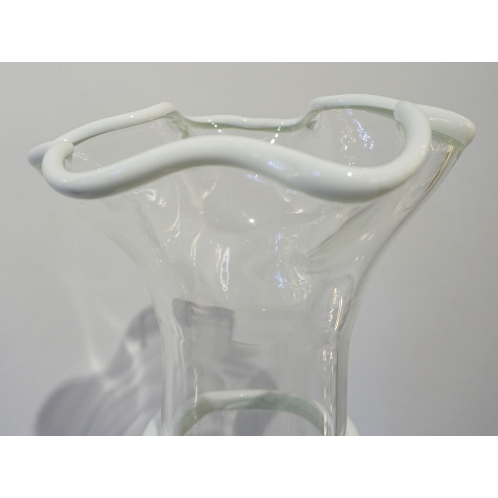 Formia Italian 1970s Vintage White Crystal Clear Murano Glass Tall Flared Vase