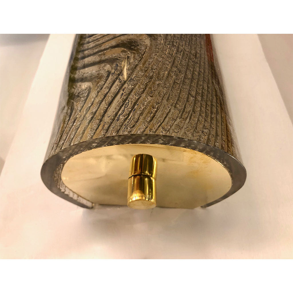 Modern Italian Pair of Smoked Frosted Murano Glass & Brass Wall / Ceiling Lights
