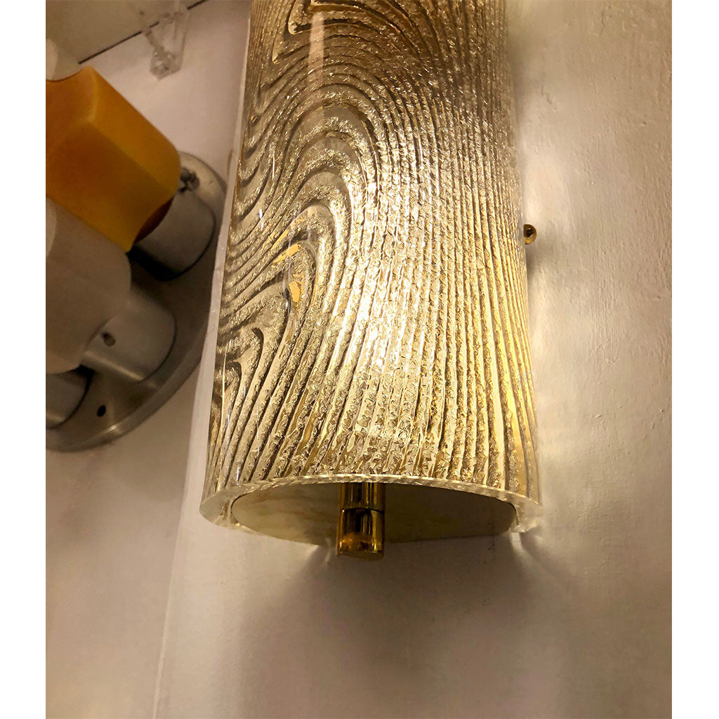 Modern Italian Pair of Smoked Frosted Murano Glass & Brass Wall / Ceiling Lights