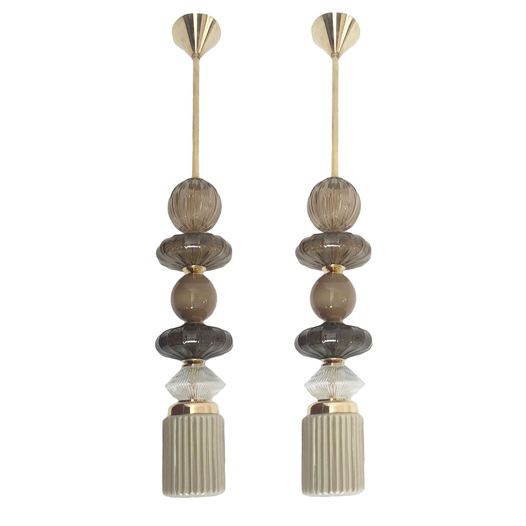 Contemporary Customizable Taupe Gold Ivory White Murano Glass Pendant Chandelier