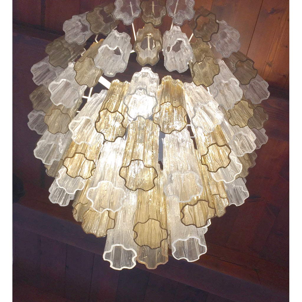 Italian Contemporary Amber & Crystal Clear Murano Glass Tronchi Star Chandelier