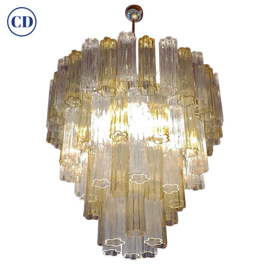 Italian Contemporary Amber & Crystal Clear Murano Glass Tronchi Star Chandelier