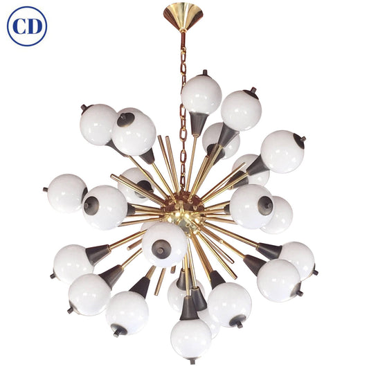 Contemporary Italian Antique Bronze and White Murano 24 light Sputnik Chandelier