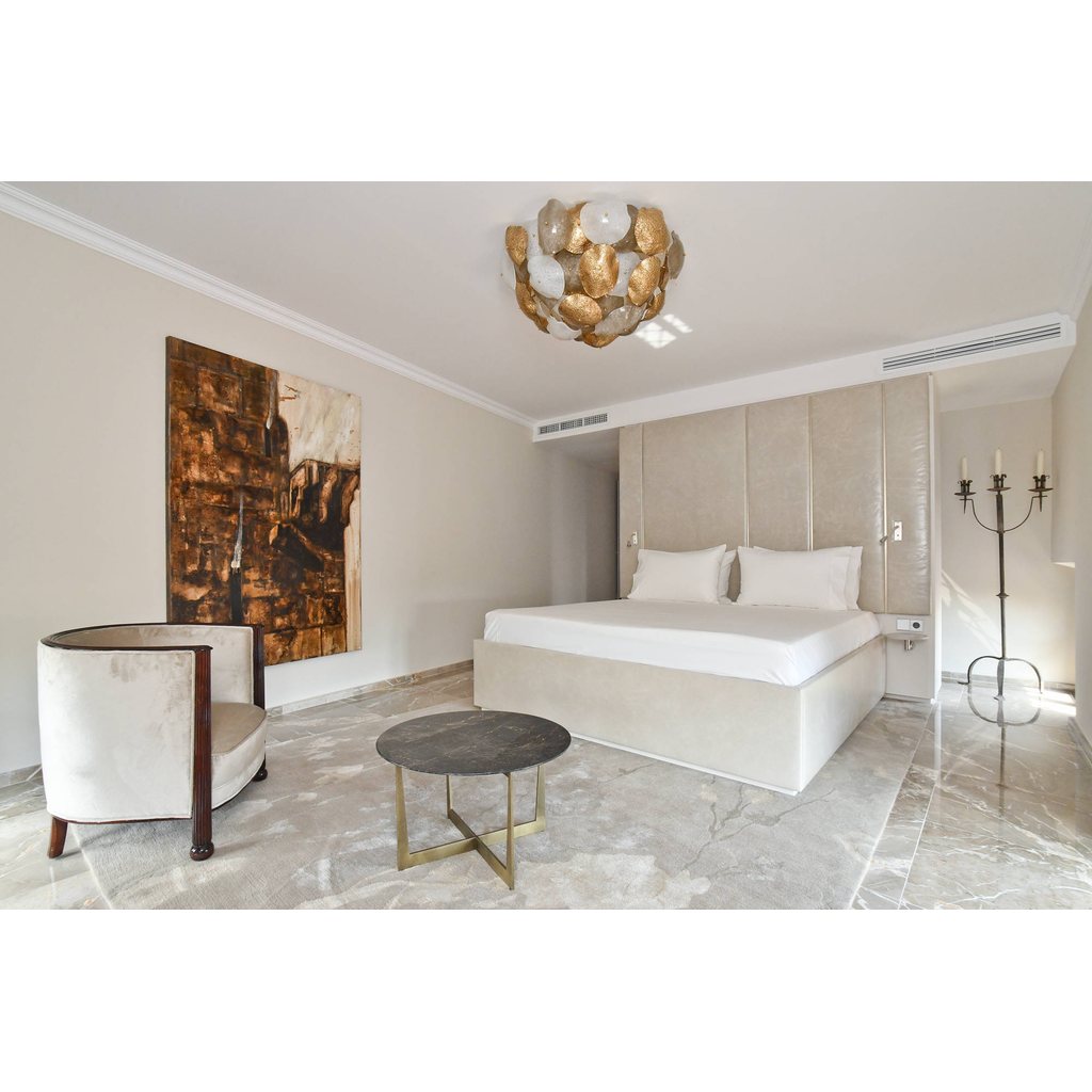 Contemporary Italian Gold White Smoked Scavo Murano Glass Round Leaf Flush Mount