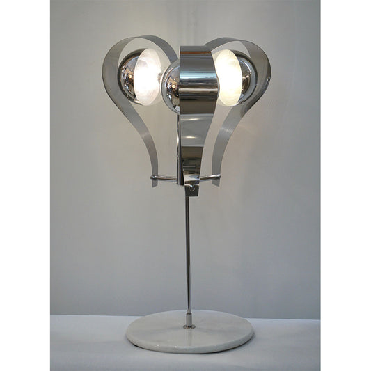 Italian 1960s Tall Vintage Chrome and White Marble Table Lamp