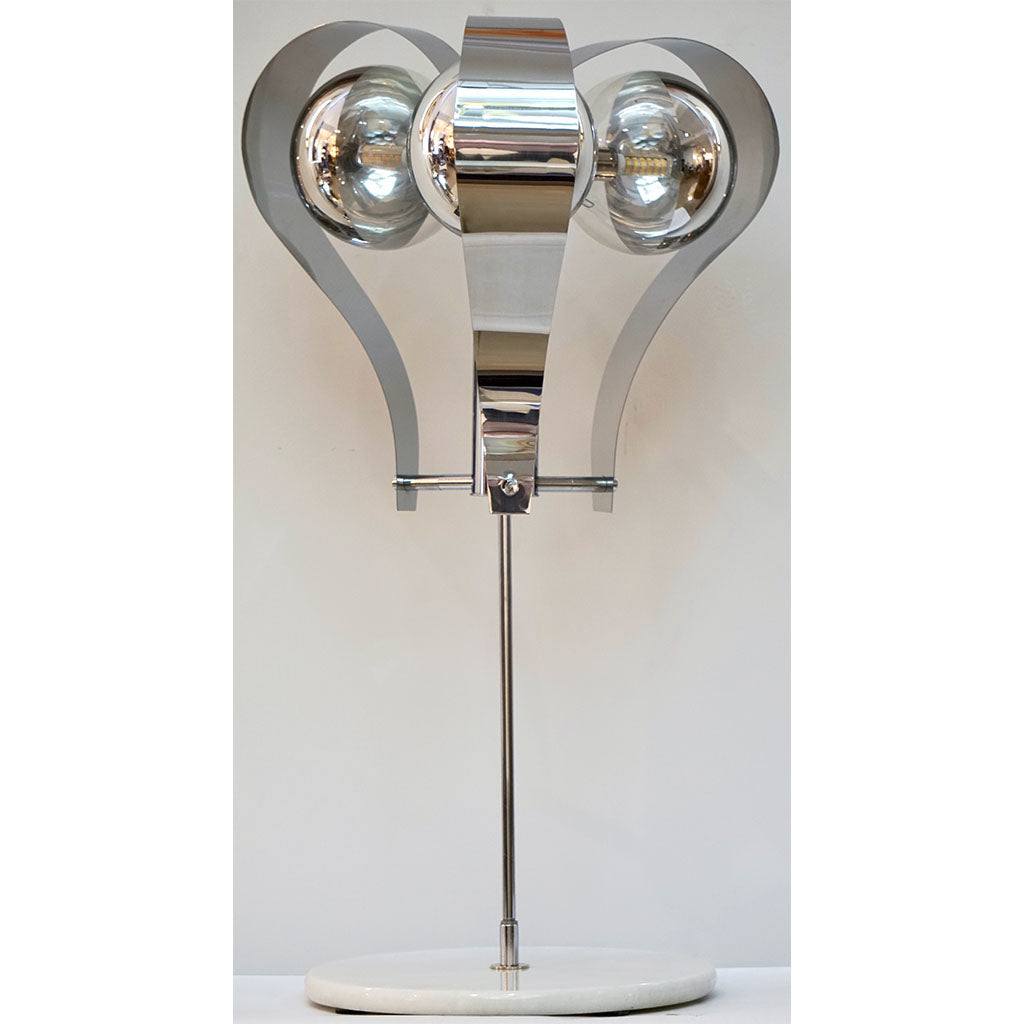 Italian 1960s Tall Vintage Chrome and White Marble Table Lamp