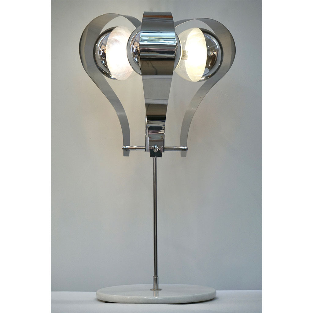 Italian 1960s Tall Vintage Chrome and White Marble Table Lamp