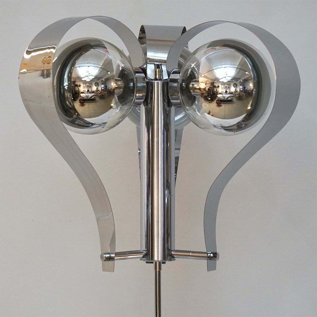 Italian 1960s Tall Vintage Chrome and White Marble Table Lamp