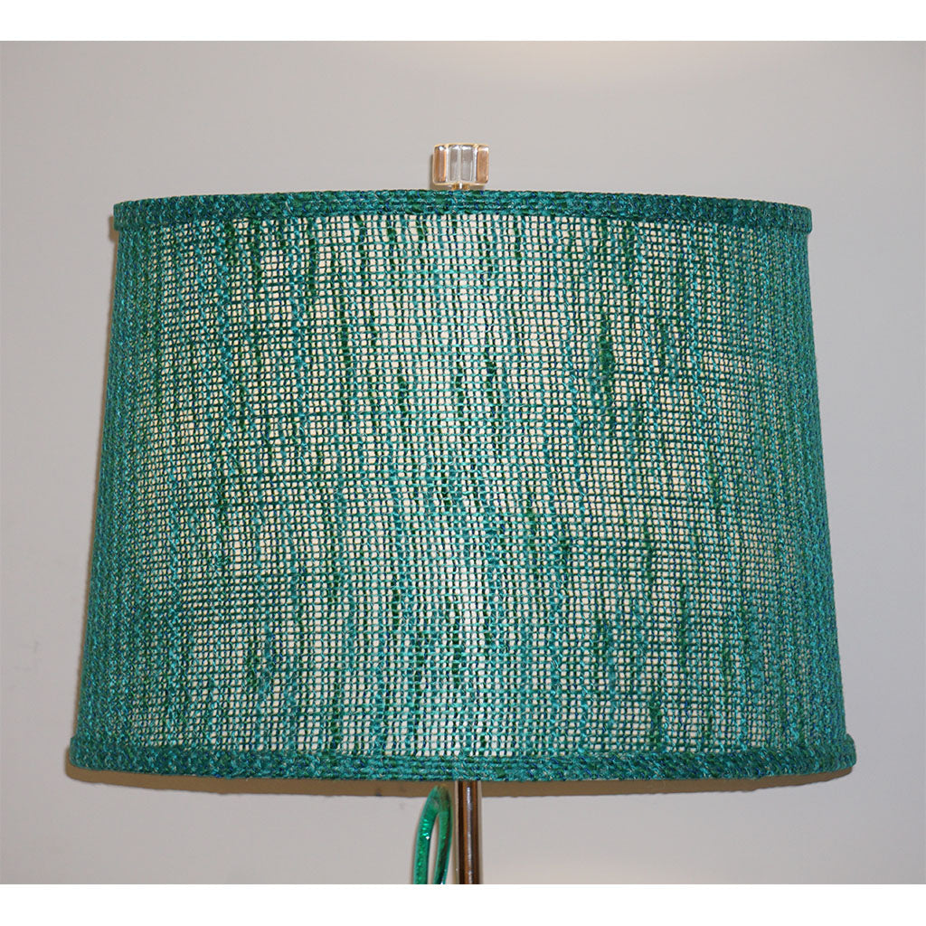 Italian Pair of Silver Color Nickel Table Lamps with Aqua Blue Murano Glass Swirls
