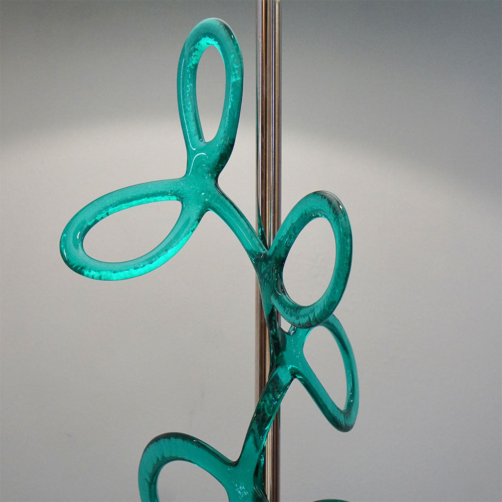 Italian Pair of Silver Color Nickel Table Lamps with Aqua Blue Murano Glass Swirls