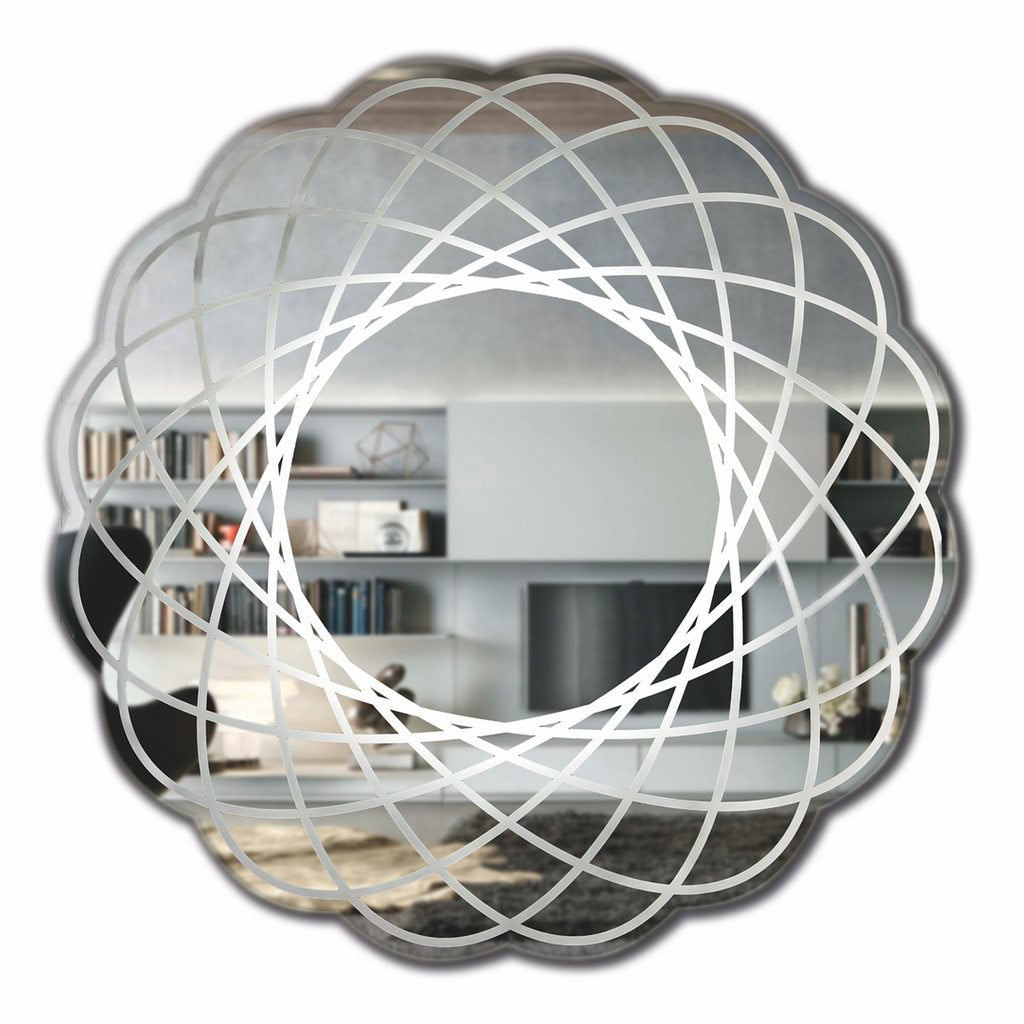 Contemporary Italian Organic Modern Lace Decor Scalloped Round Mirror with Light