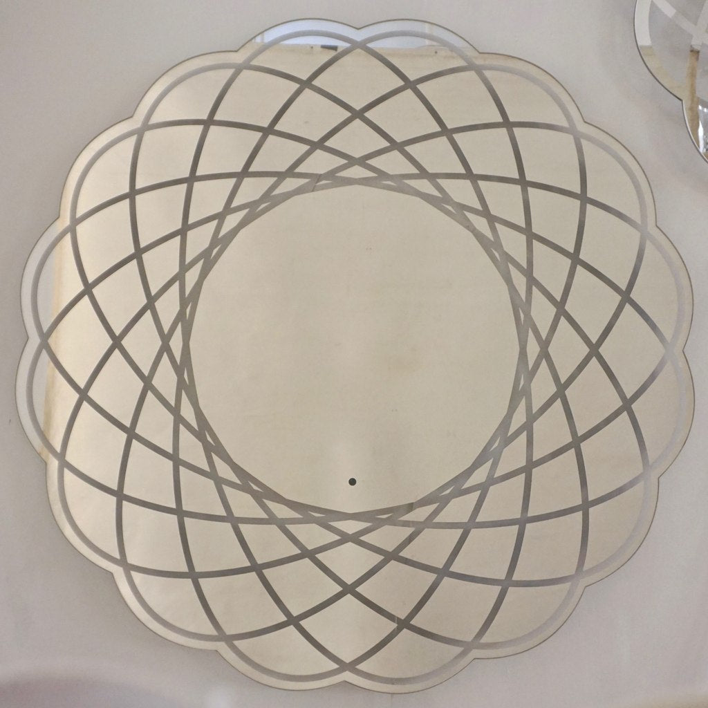 Contemporary Italian Organic Modern Lace Decor Scalloped Round Mirror with Light