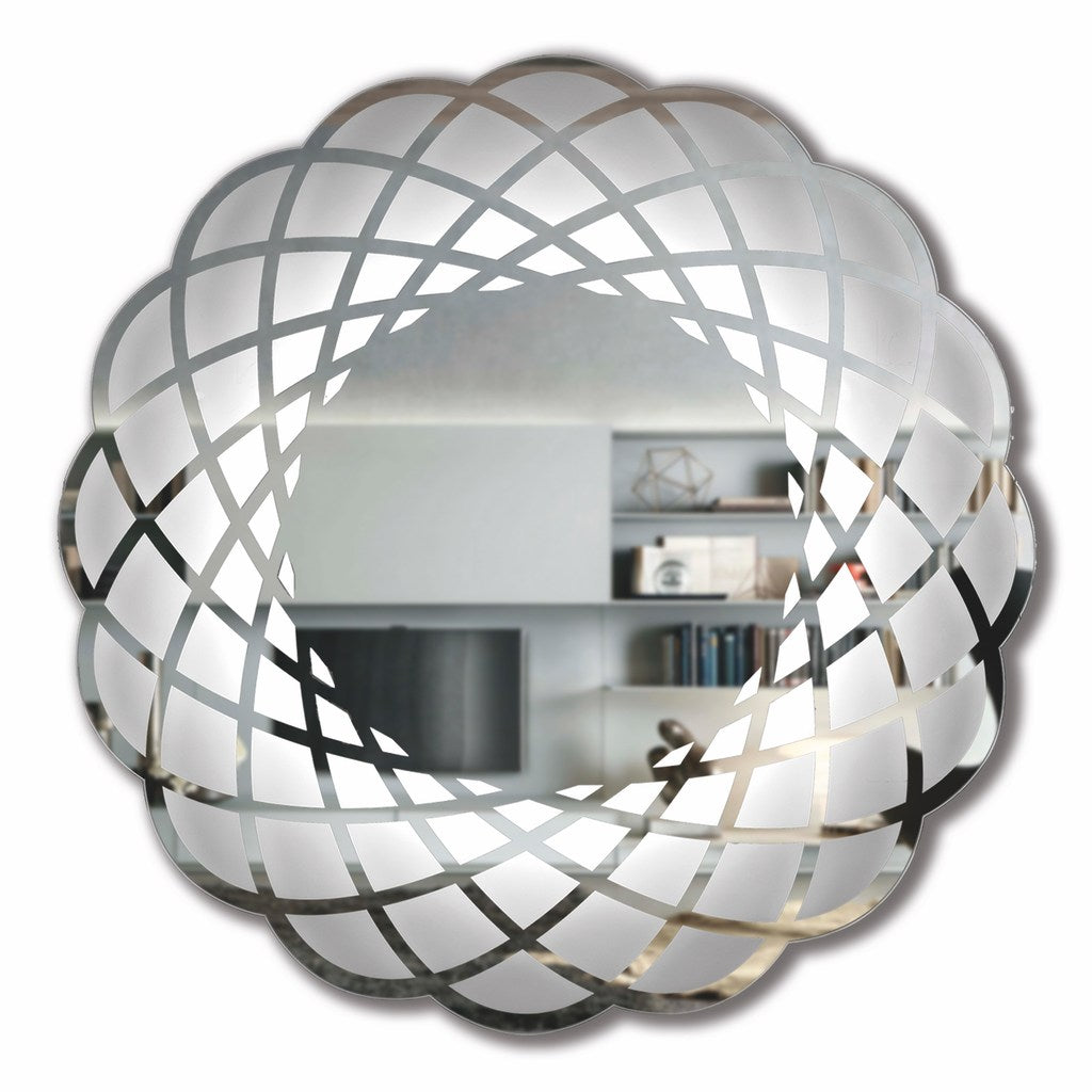 Contemporary Italian Minimalist Lace Decor Scalloped Round Mirror with Light