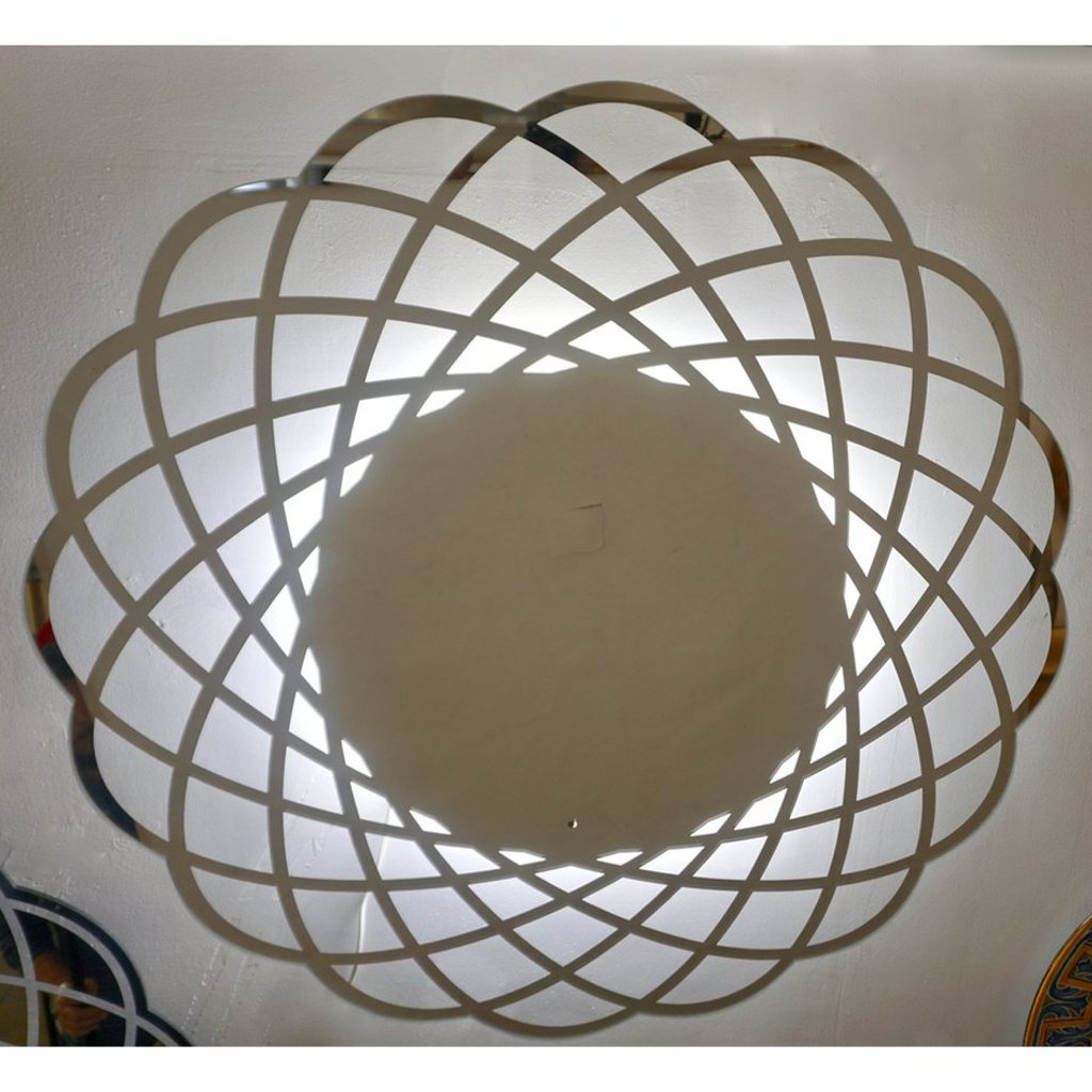 Contemporary Italian Minimalist Lace Decor Scalloped Round Mirror with Light