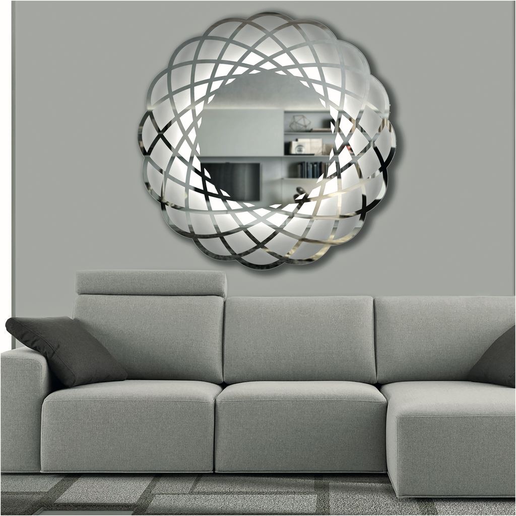 Contemporary Italian Minimalist Lace Decor Scalloped Round Mirror with Light