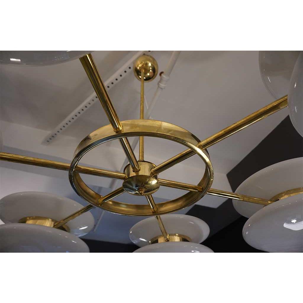 Contemporary Italian Minimalist Brass and White Murano Glass Globe Chandelier