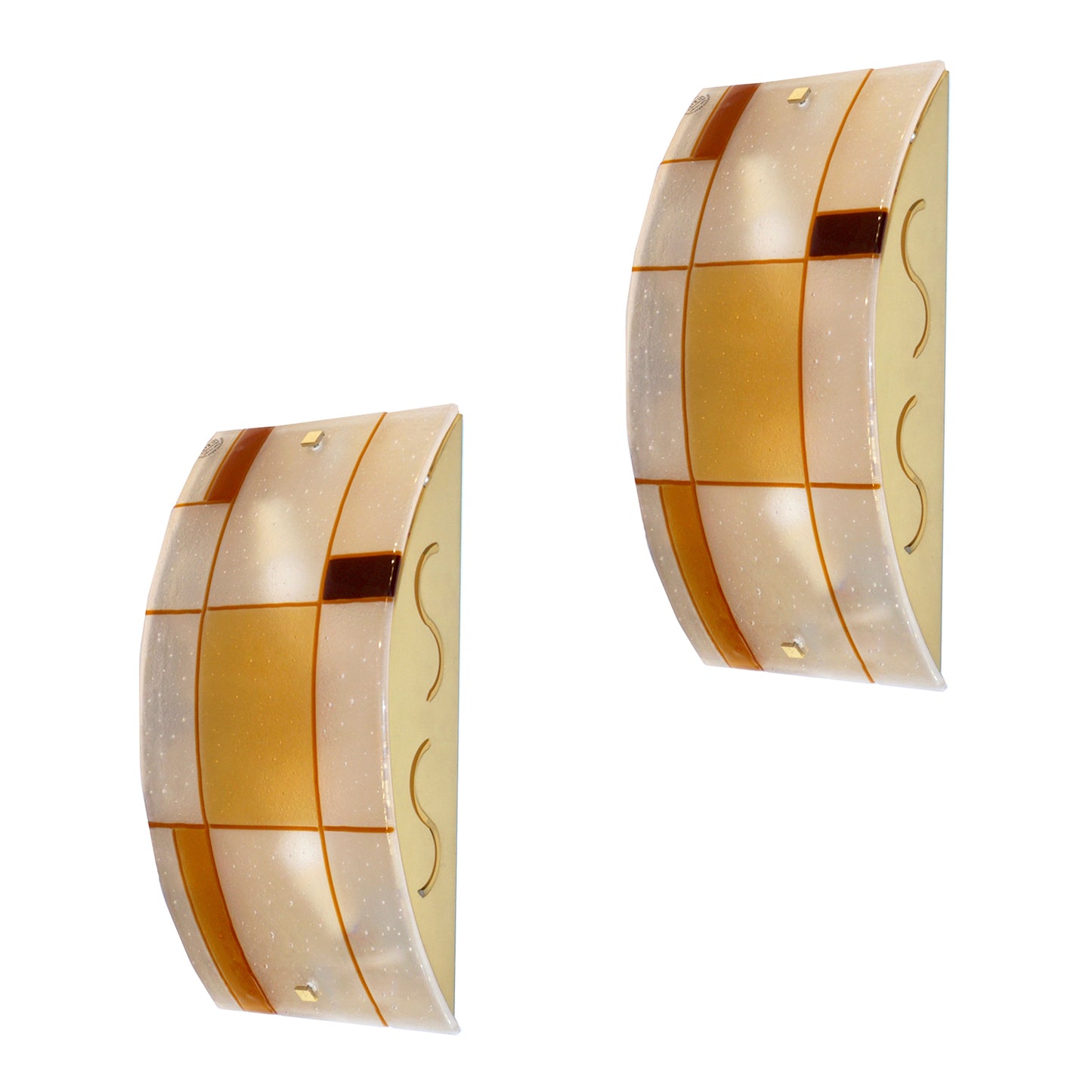1960s Italian Orange Ivory Murano Glass Mondrian Design Flushmounts or Sconces